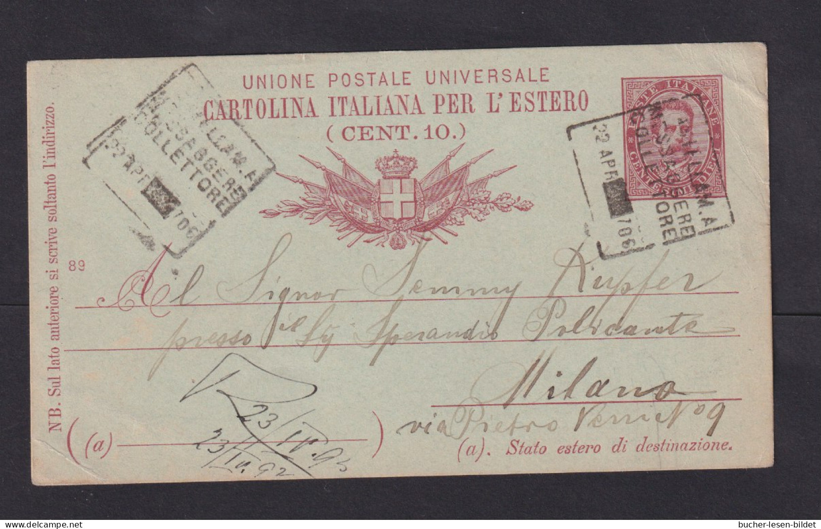 1892 - 10 C. Ganzsache Mit Rahmenstempel Aus Rimini Nach Milano - Stamped Stationery