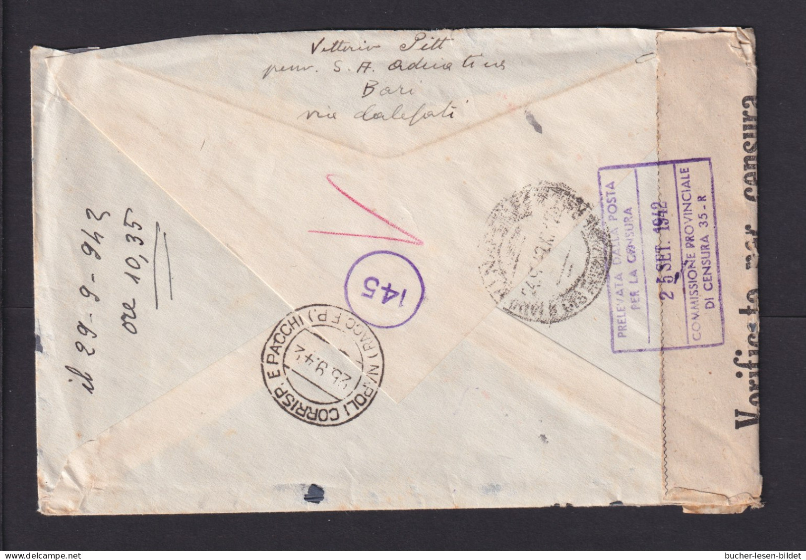 1942 - 3x 75 C. Auf Einschreibbrief Ab BARI Nach Napoli - Zensur - Marcophilia