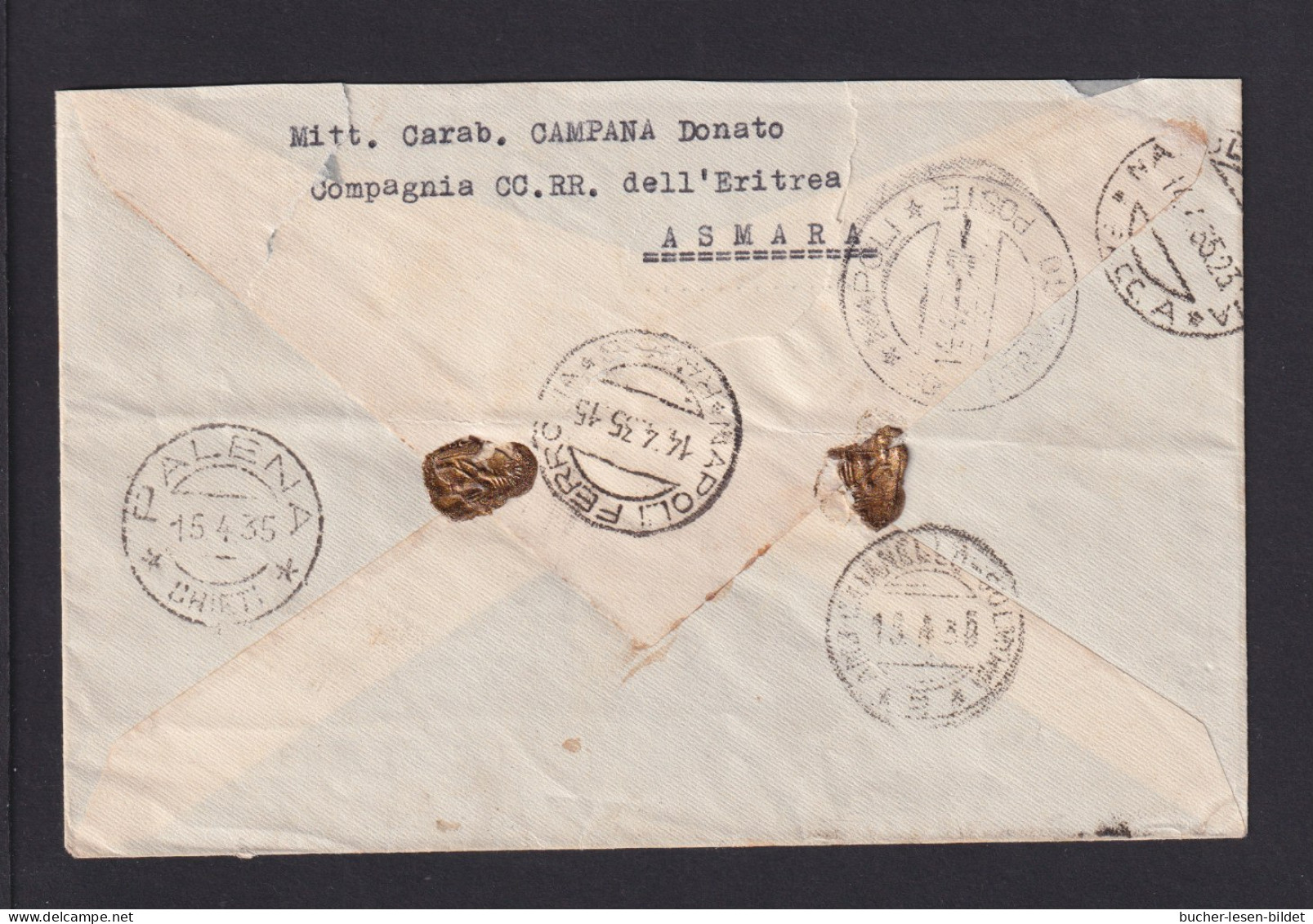 1935 - 50 C. Und 1,25 L. Auf Einschreibbrief Ab Asmara Nach Palena - Eritrea