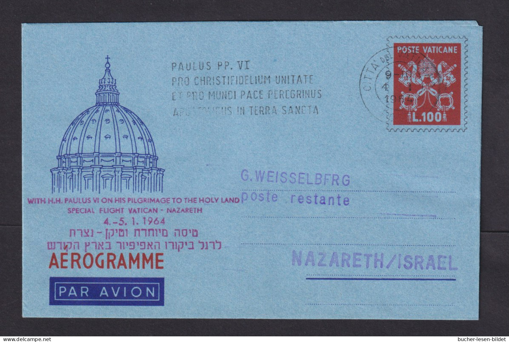 1954 - 100 L. Aerogramm-Ganzsache Nach Israel - Covers & Documents