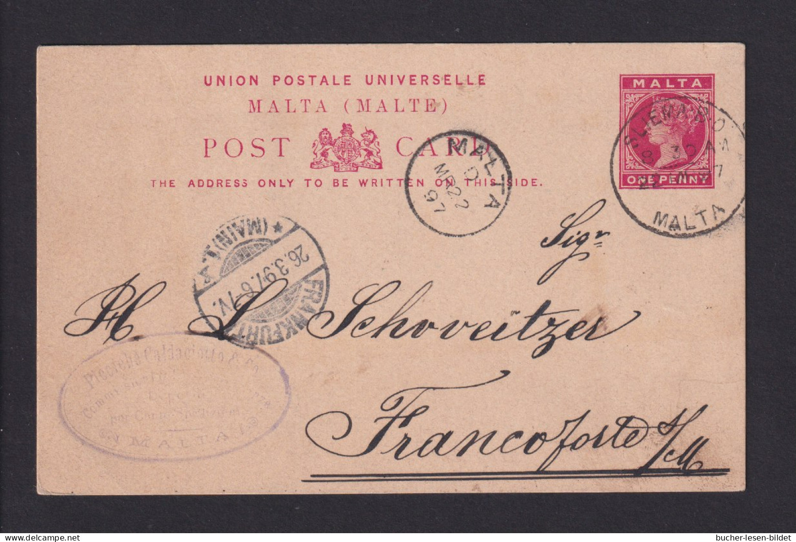 1897 - 1 P. Ganzsache Ab SLIEMA Nach Frankfurt - Malta