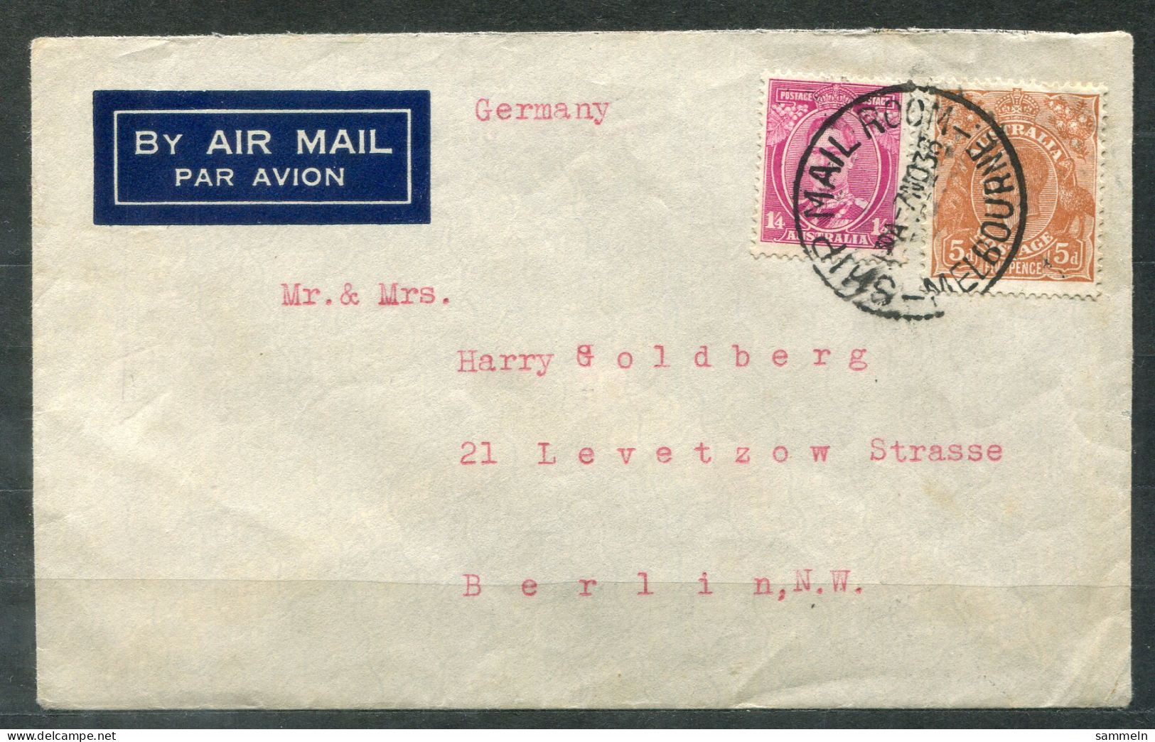 AUSTRALIEN - Schiffspost, Navire, Paquebot, Ship Letter, Stempel MELBOURNE SHIP MAIL ROOM 1938 Nach Berlin - Storia Postale
