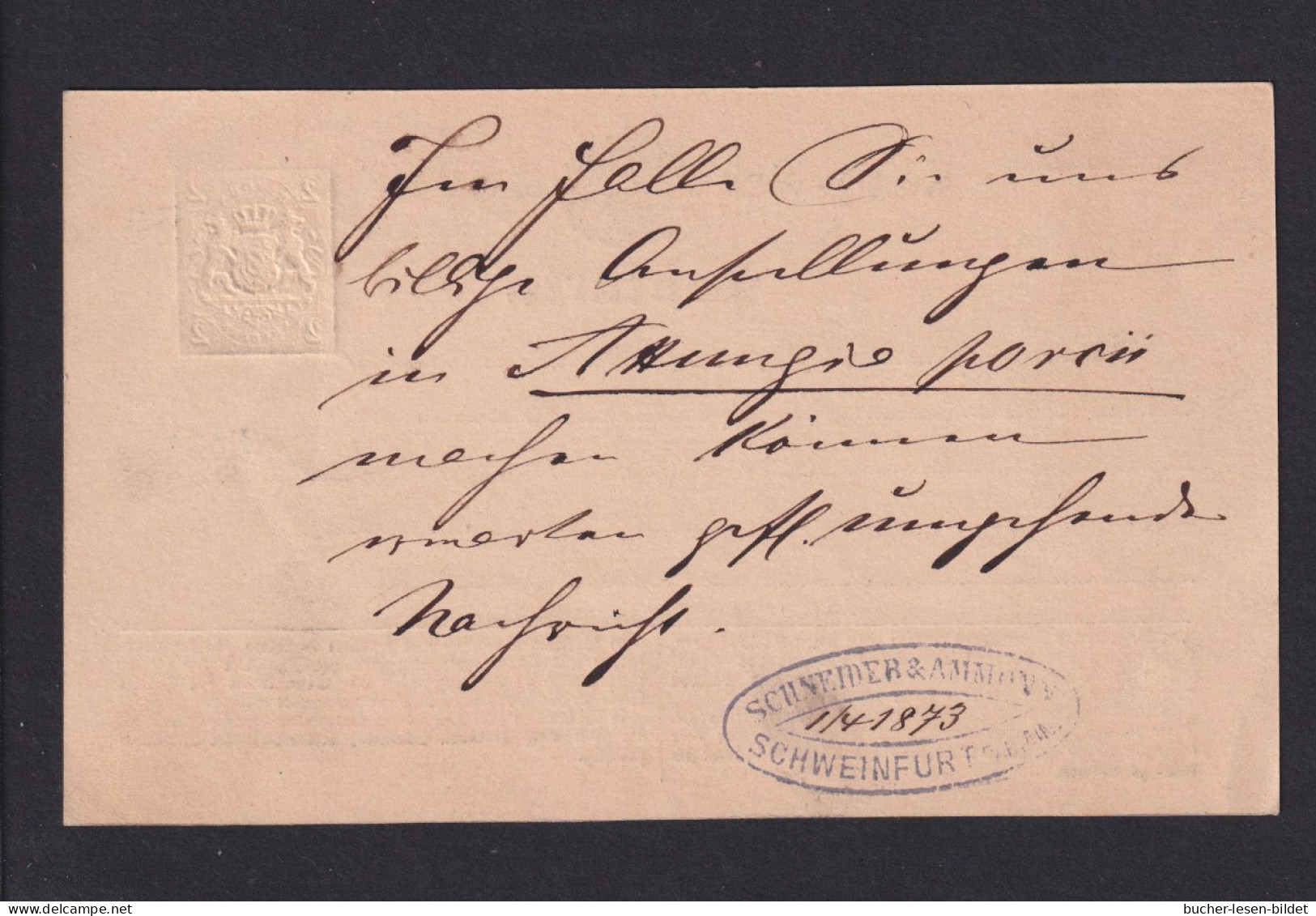 1873 - 2 Kr. Ganzsache (P 1IIb) - Type "b" - Ab Schweinfurt Nach Frankfurt - Altri & Non Classificati