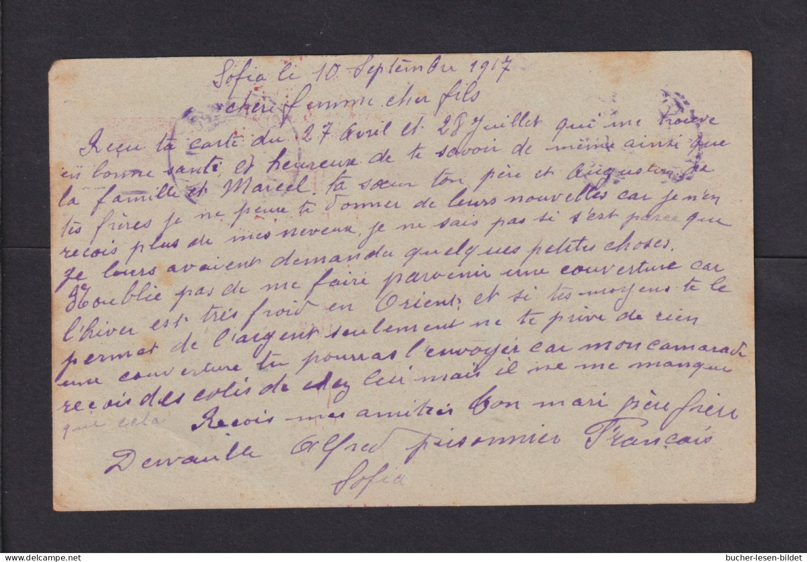 1917 - 10 St. Ganzsache Als POW-Karte Ab Sofia Nach Frankreich - Briefe U. Dokumente