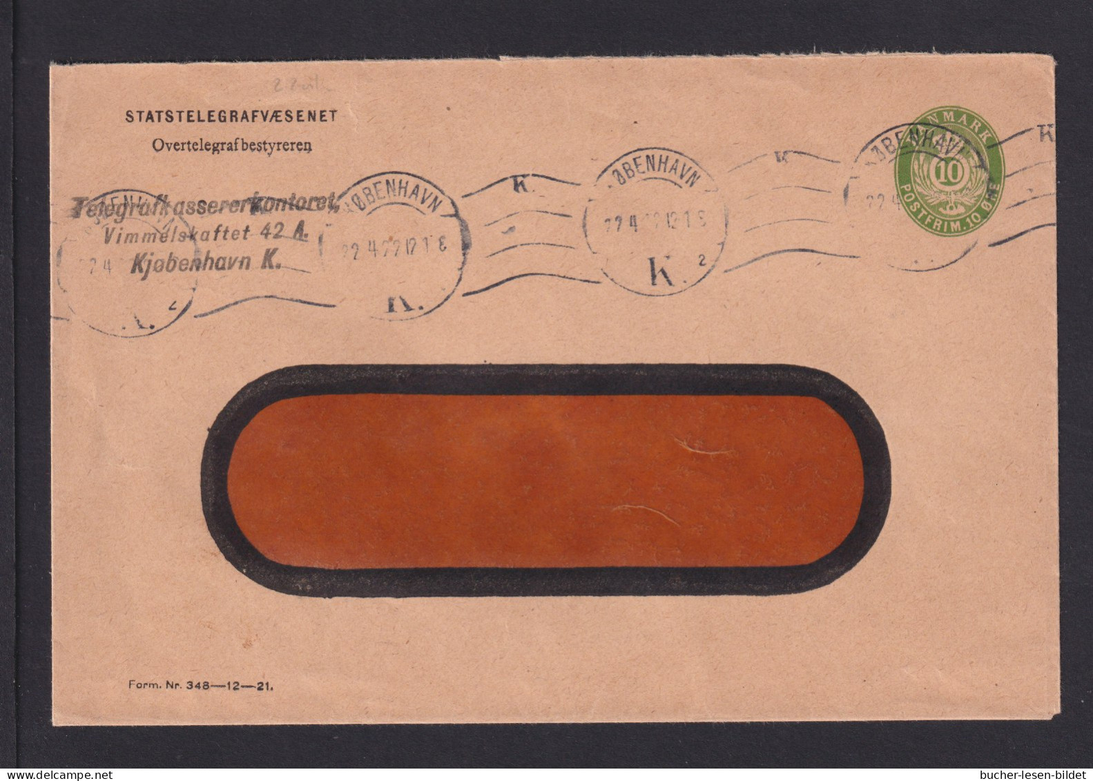 1922 - 10 Ö. Dienst-Ganzsache "Statstelegrafvaesnet" Ab Kopenhagen - Cartas & Documentos