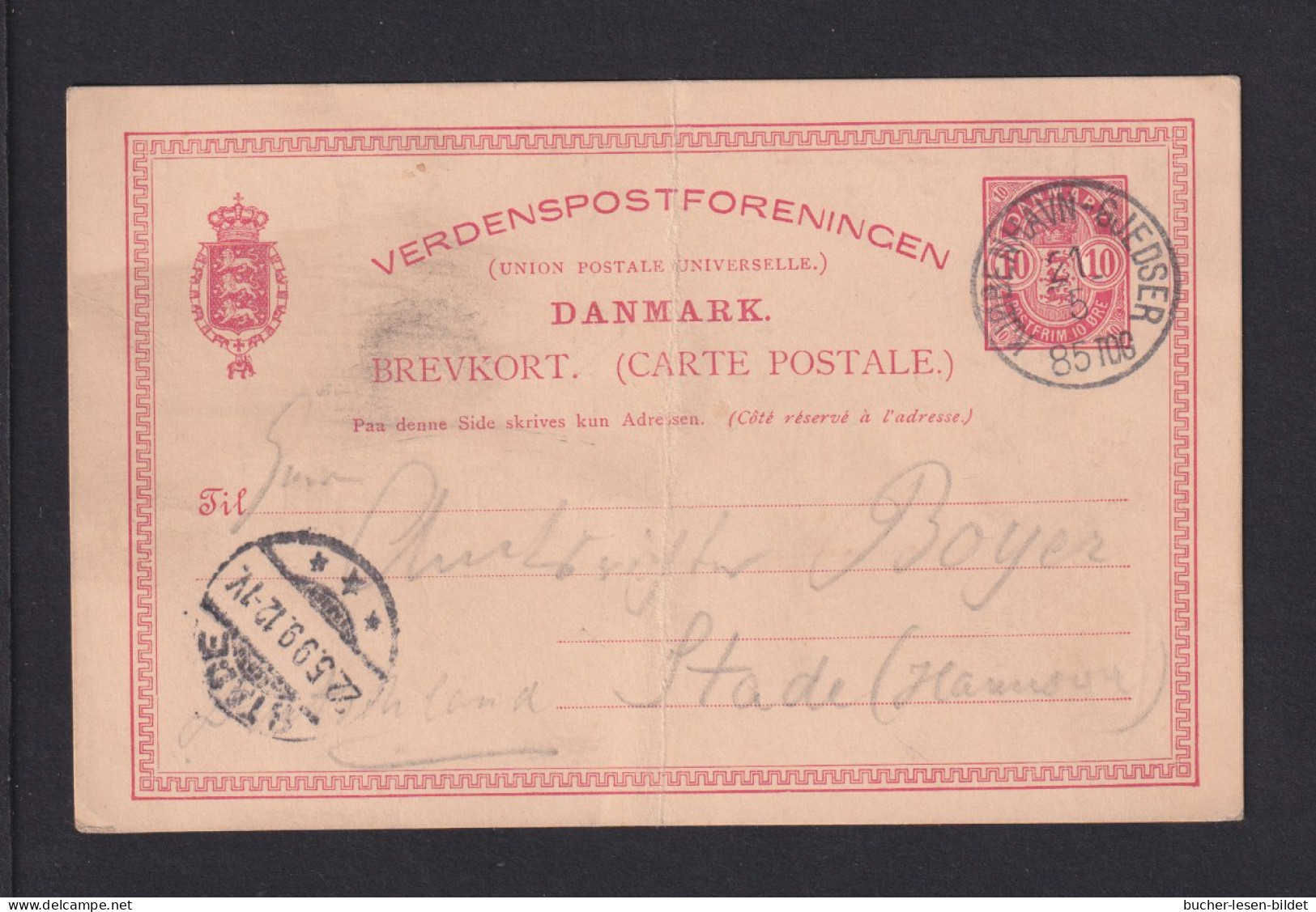 1899 - 10 Ö. Ganzsache Ab Kjobenhavn-Gjedser Nach Stade - Cartas & Documentos