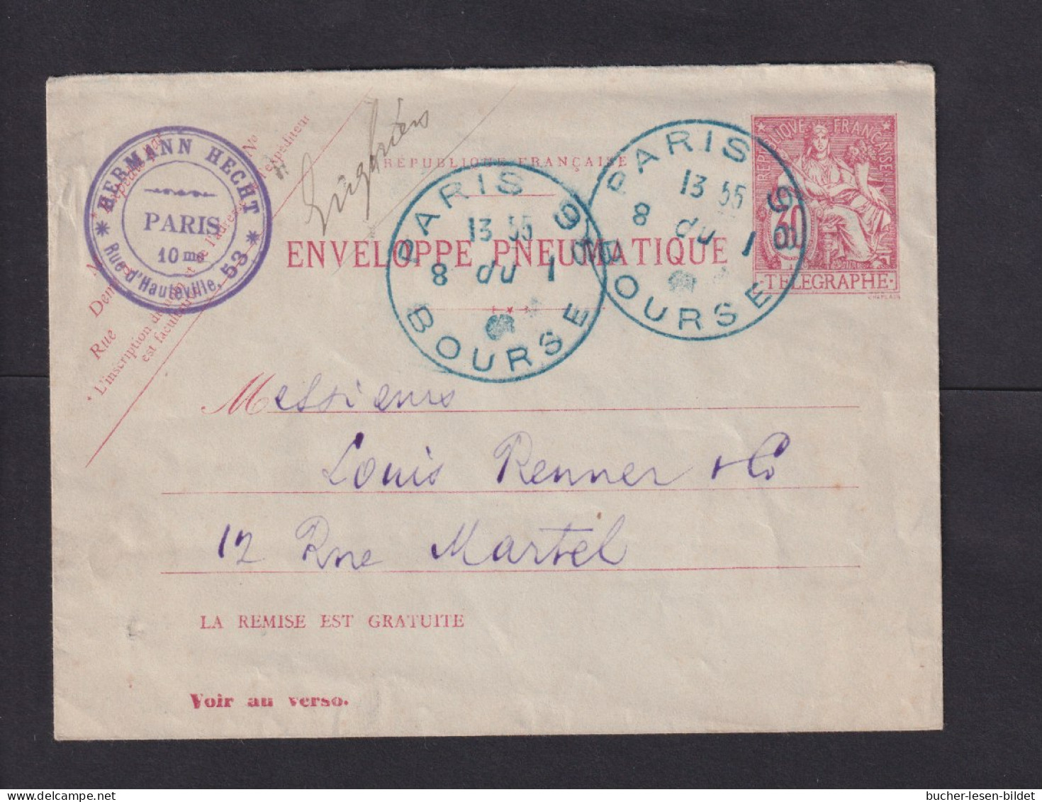 1904 - 30 C. Rohrpost-Ganzsache Gebraucht In Paris - Briefe U. Dokumente