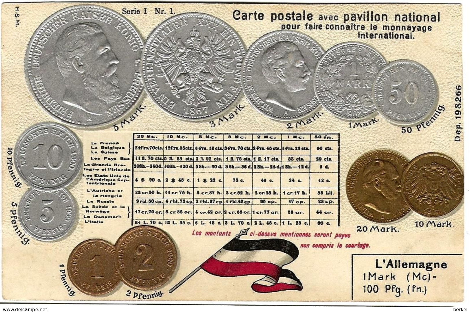 DEUTSCHLAND MARK PFENNIG MÜNZEN  PRÄGEDRUCK POSTKARTE  Nr 275  D1 - Monnaies (représentations)
