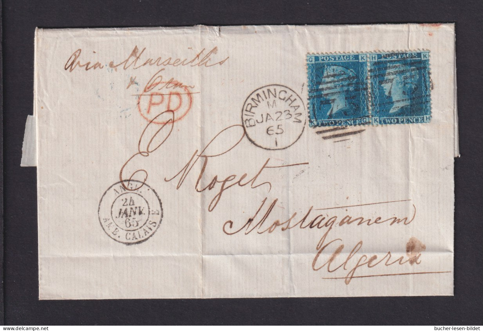 1865 - 2 P. Paar Auf Brief Ab Birmingham Nach Algerien - Brieven En Documenten