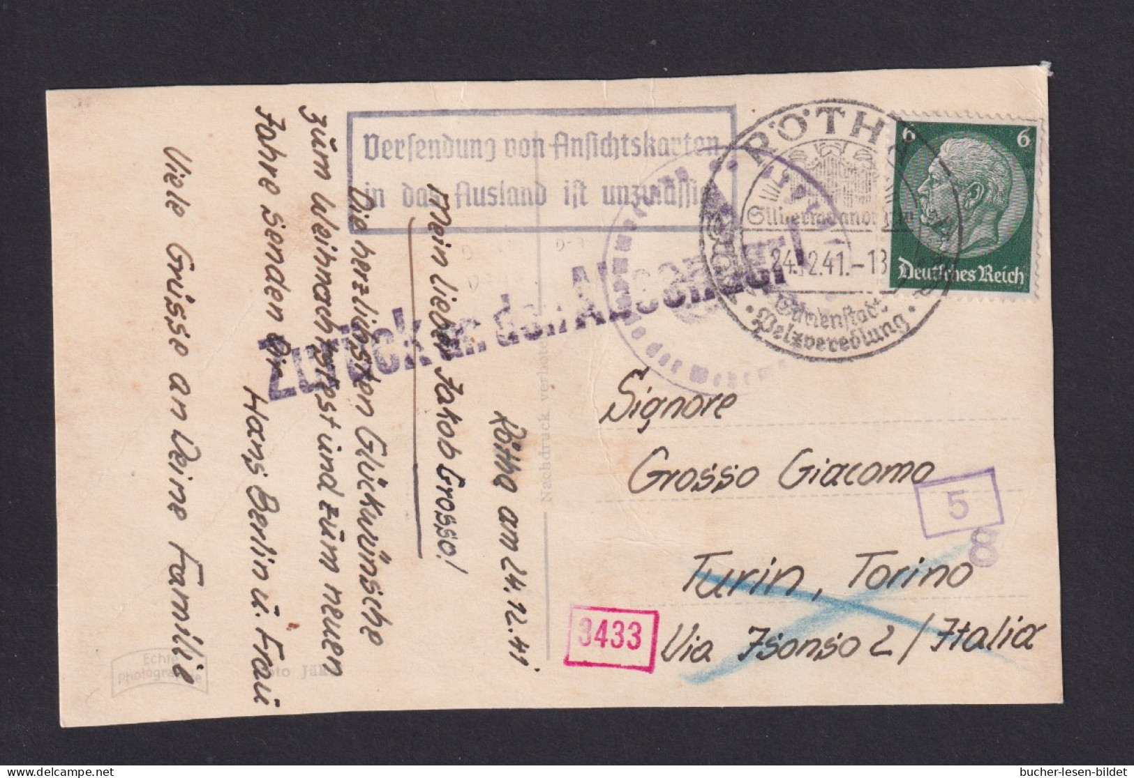 1941 - Karte Ab Röth Nach Italien - Zensur, Zurück An Absender Und "Versendung Von.. Unzulässig" - WW2