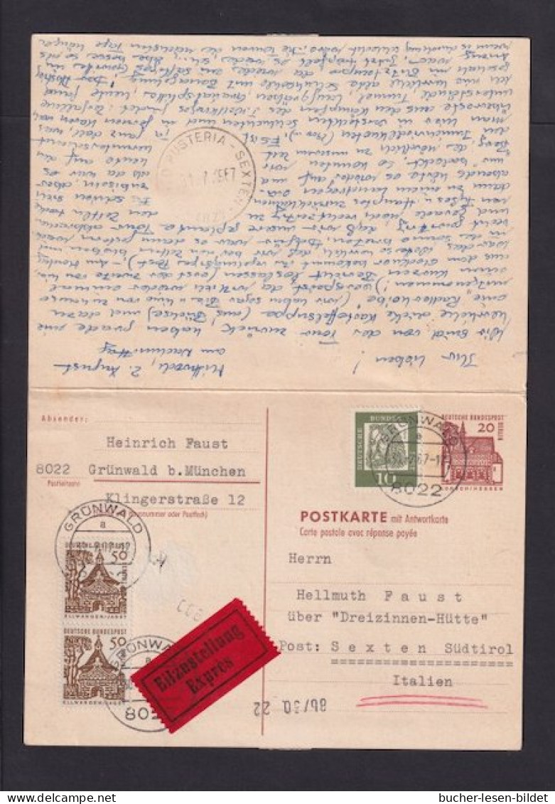 1967 - 20 Pf. Doppel-Ganzsache (P 67) Per Eilboten Nach Italien - Antwortteil Per Eilboten Zurück Gebraucht - Postales - Usados