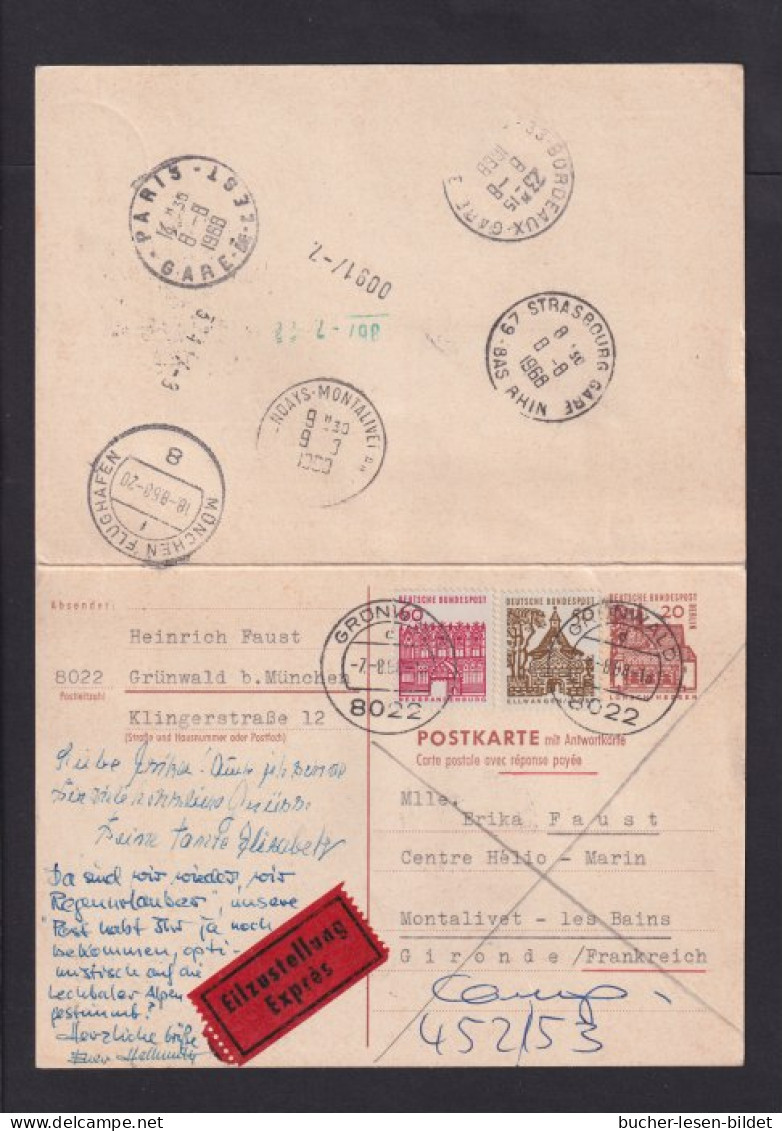 1968 - 20 Pf. Doppel-Ganzsache (P 67) Per Eilboten Nach Frankreich - Antwortkarte Per Eilboten Zurück Gebraucht - Postkarten - Gebraucht