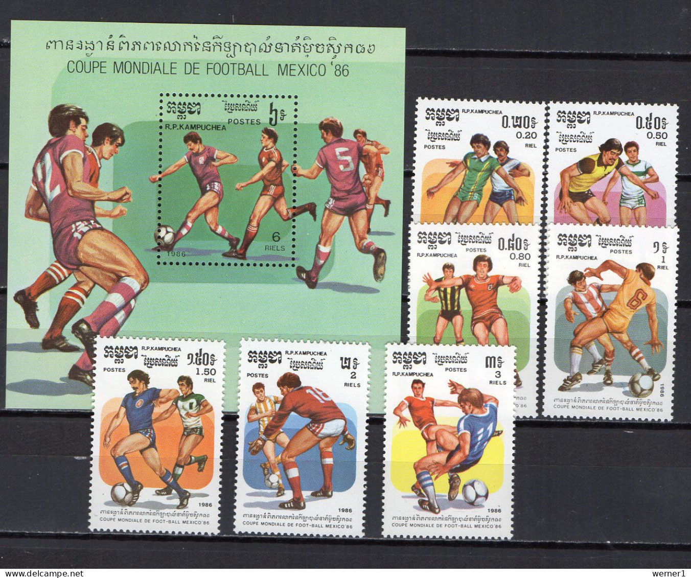 Cambodia 1986 Football Soccer World Cup Set Of 7 + S/s MNH - 1986 – Mexiko