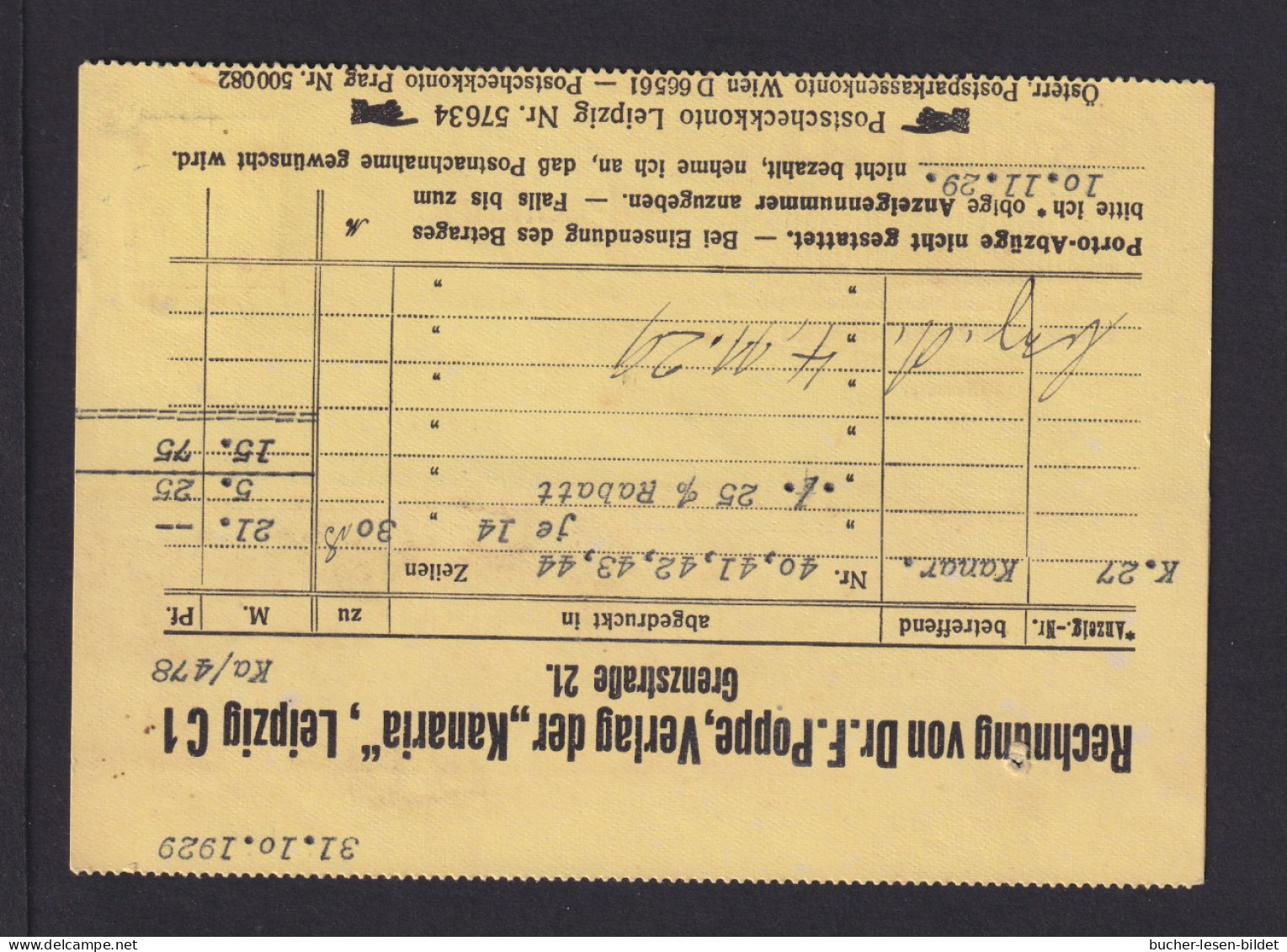 1929 - 8 Pf. Mit PERFIN Auf Werbekarte "Kanaria" Mit Abbildung - Ab Leipzig - Sperlingsvögel & Singvögel