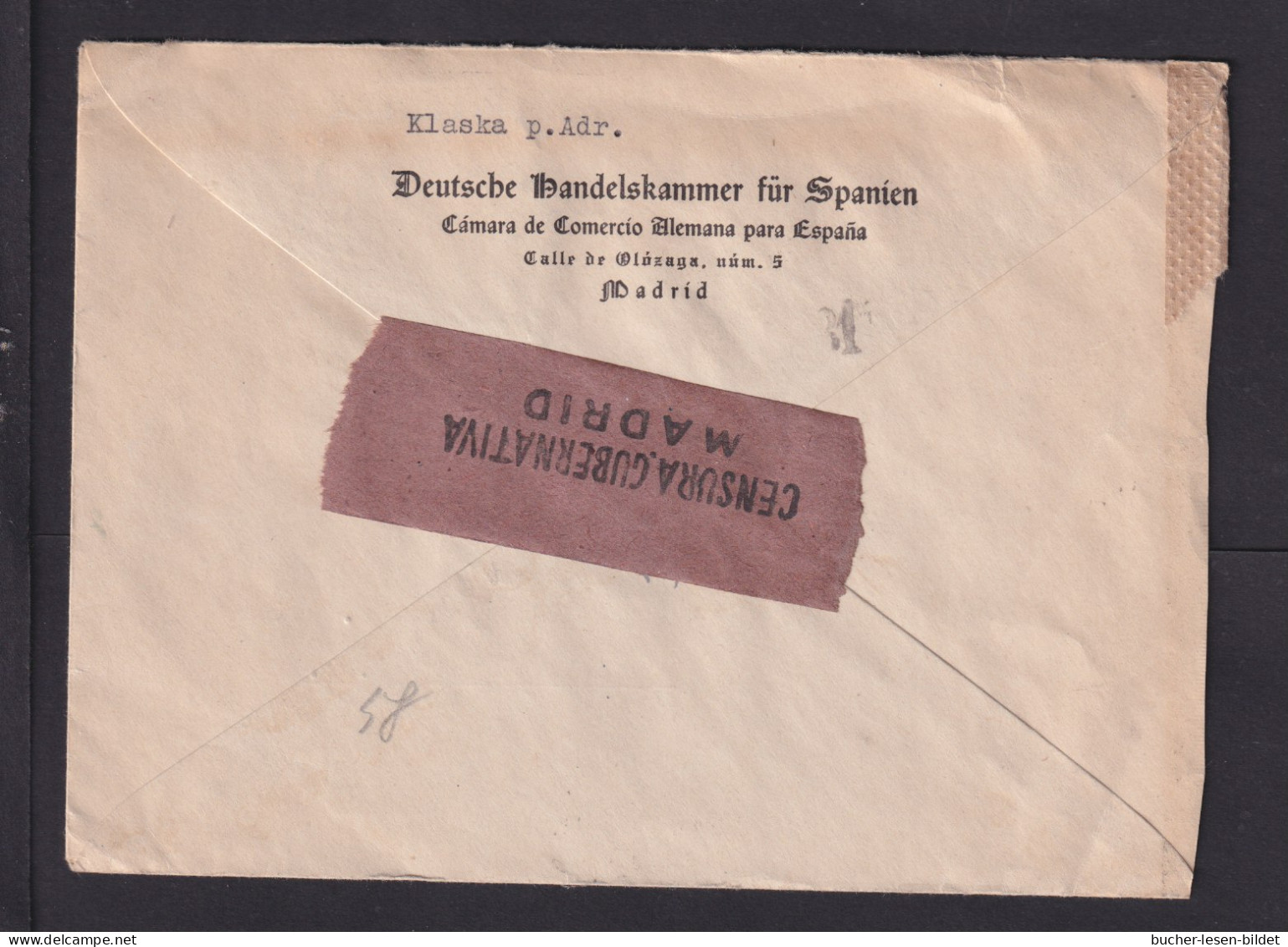 1943 - 75 C. Und 2 Pta. Auf Flugpostbrief Ab Madrid Nach Deutschland - Zensuren - Lettres & Documents