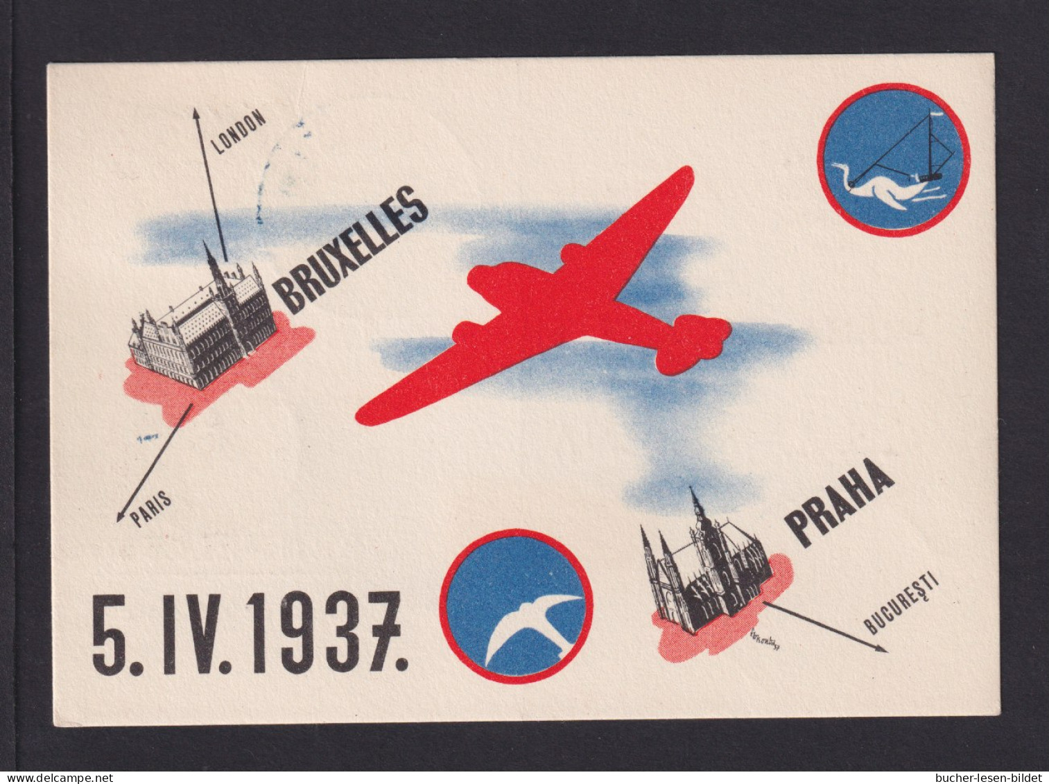 1937 - Erstflug-Sonder-Karte "Prag-Brüssel" - Sabena - Briefe U. Dokumente