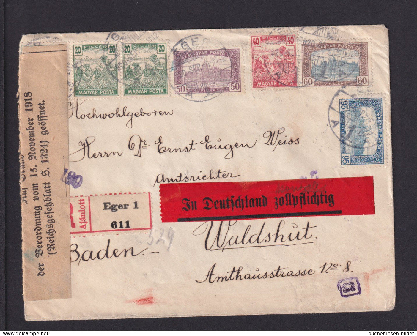 1920 - Einschreibbrief Ab Eger Nach Waldshut - Deviesenzensur - Storia Postale