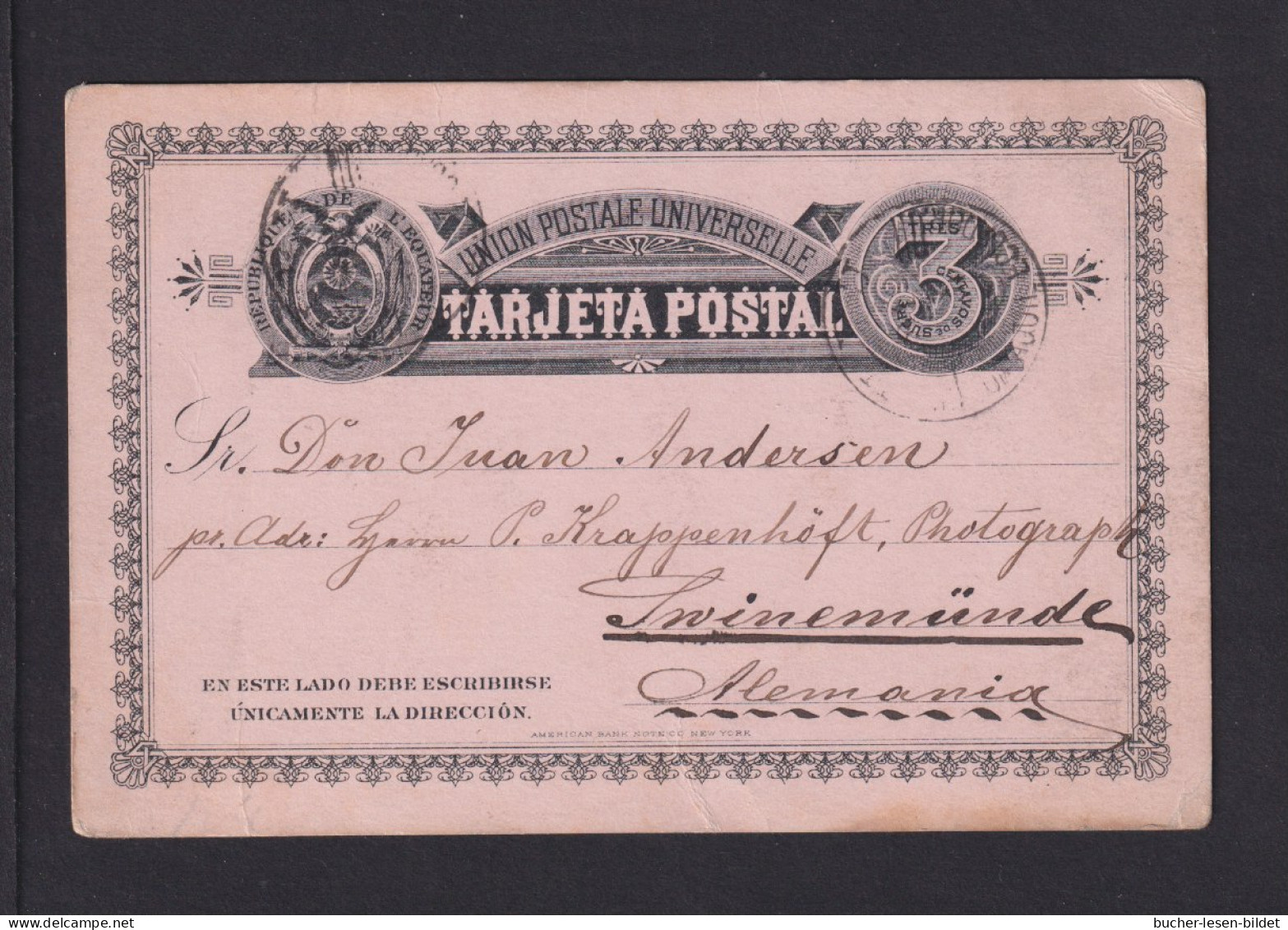 1891 - 3 C. Ganzsache Ab Guajaquil Nach Deutschland - Equateur
