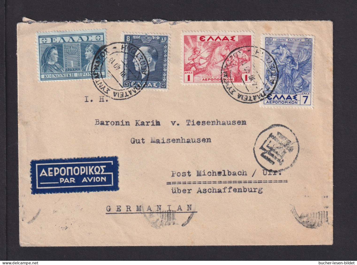 1940 - Flugpostbrief Ab Athen Nach Michelbach  - Cartas & Documentos