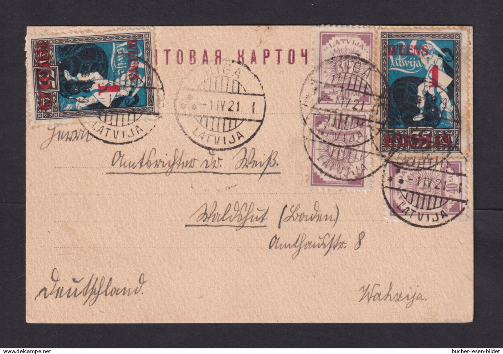 1921 - Mischfrankatur Auf Karte Ab Riga Nach Deutschland - Lettland
