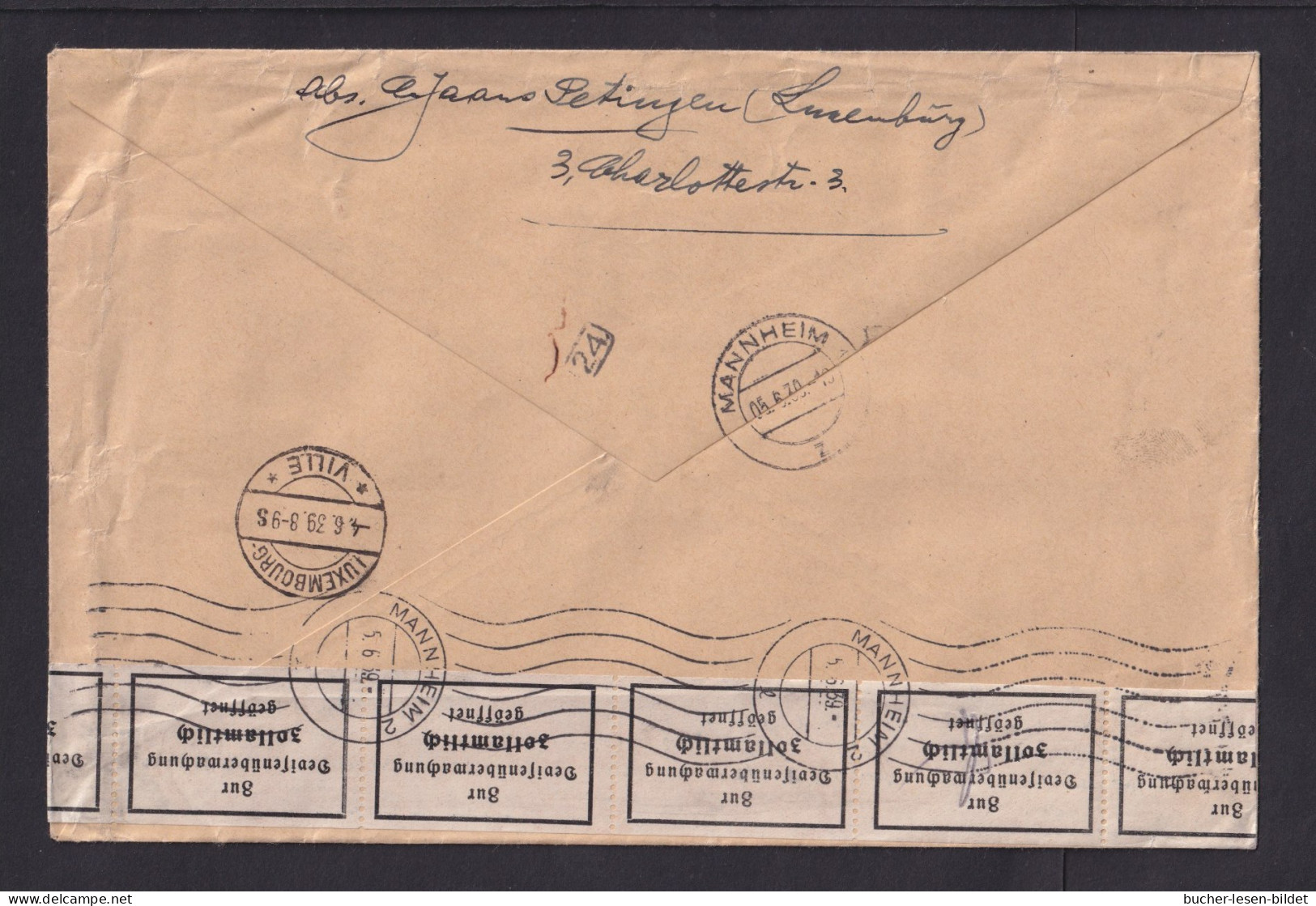 1939 - Satz Auf Einschreib-Luftpost-Eilbotenbrief Mit Sonderstempel Echternach Nach Mannheim - Deviesenzensur - Storia Postale