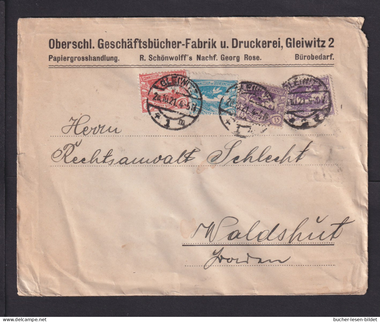 OBERSCHLESIEN - 15 Pf. Auf Brief Ab Gleiwitz, Nachfrankiert Mit 45 Pf. Nach Waldshut - Autres & Non Classés