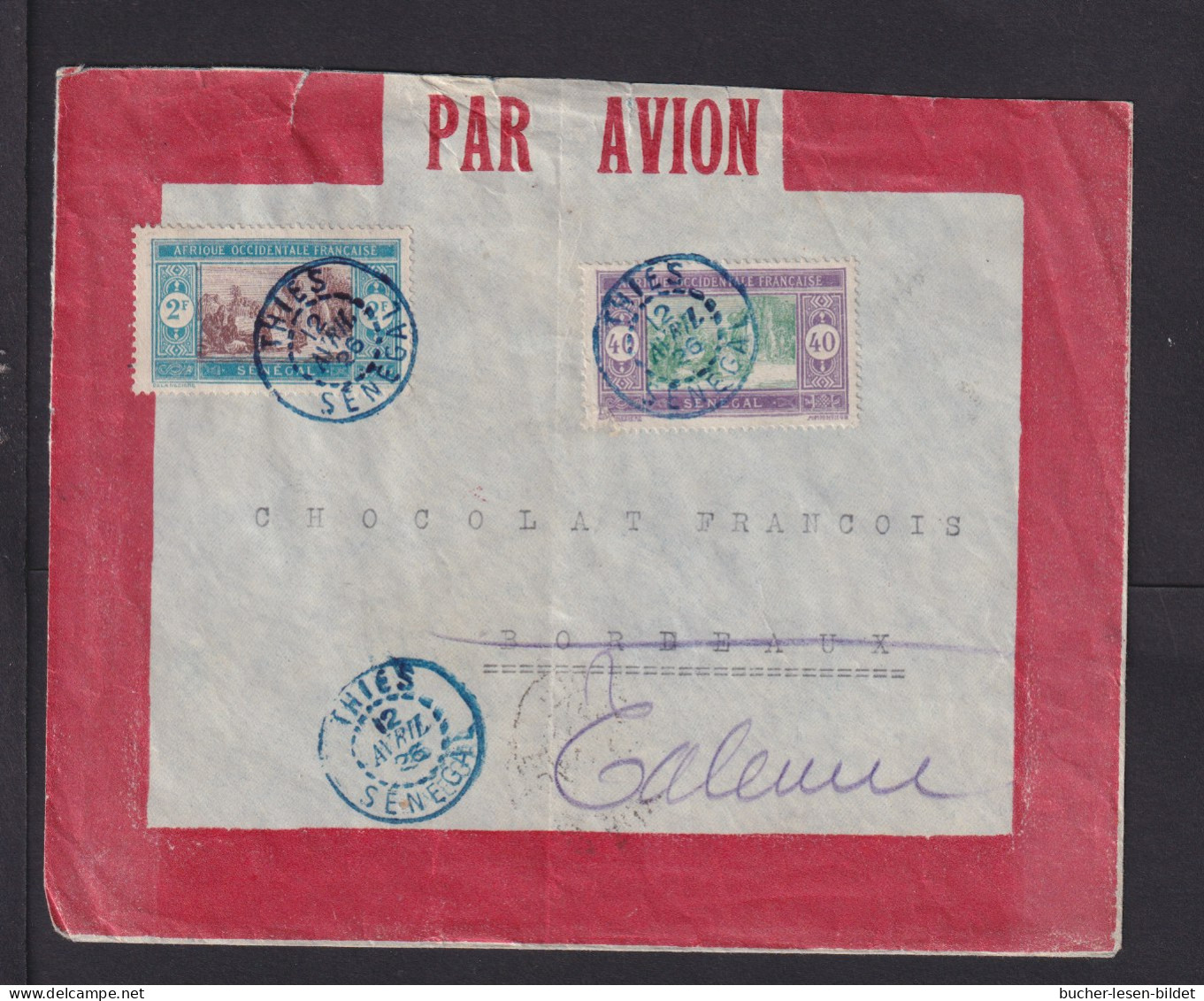 1926 - 40 C. Und 2 F. Auf Flugpostbrief Ab THIES Nach Bordeaux - Lettres & Documents