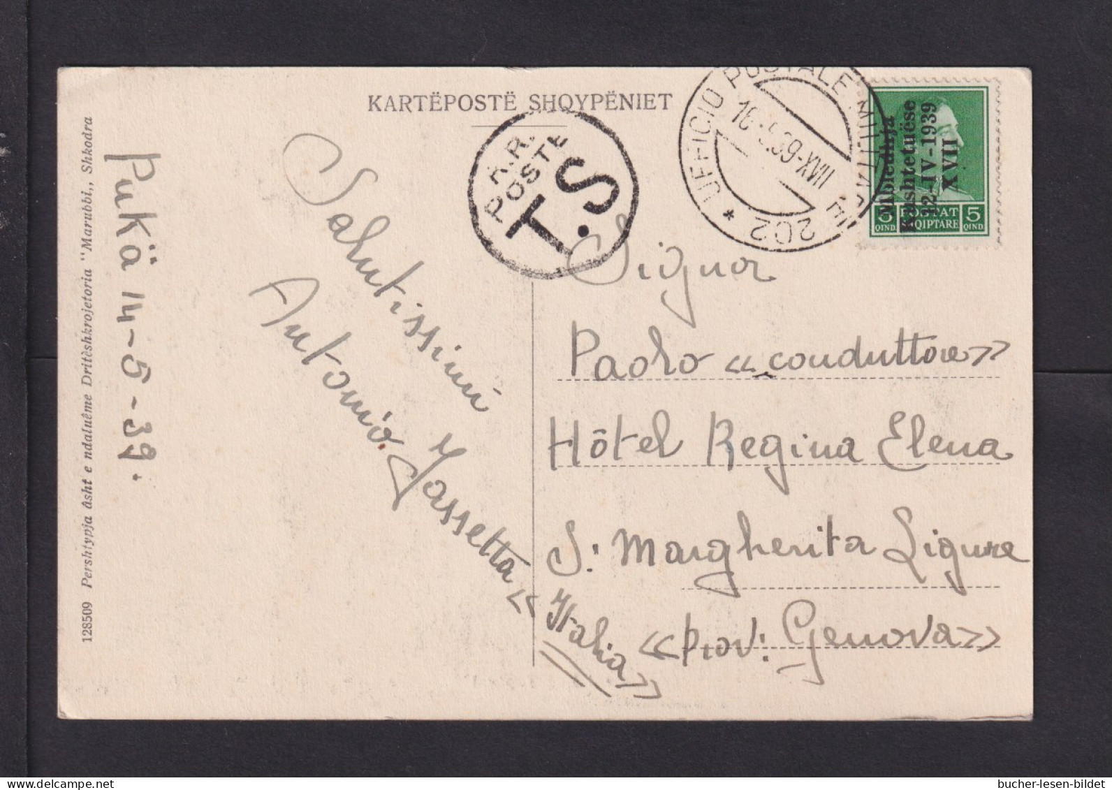 1939 - 5 Q. Überdruck Auf Karte Mit Feldpoststempel Nach Italien - Albanie