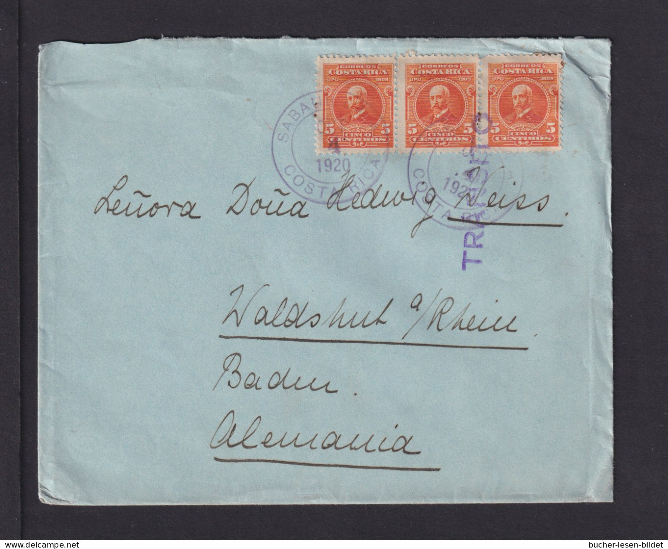1920 - 3 X 5 C. Auf Brief Ab SABANILLA Nach Deutschland - Costa Rica