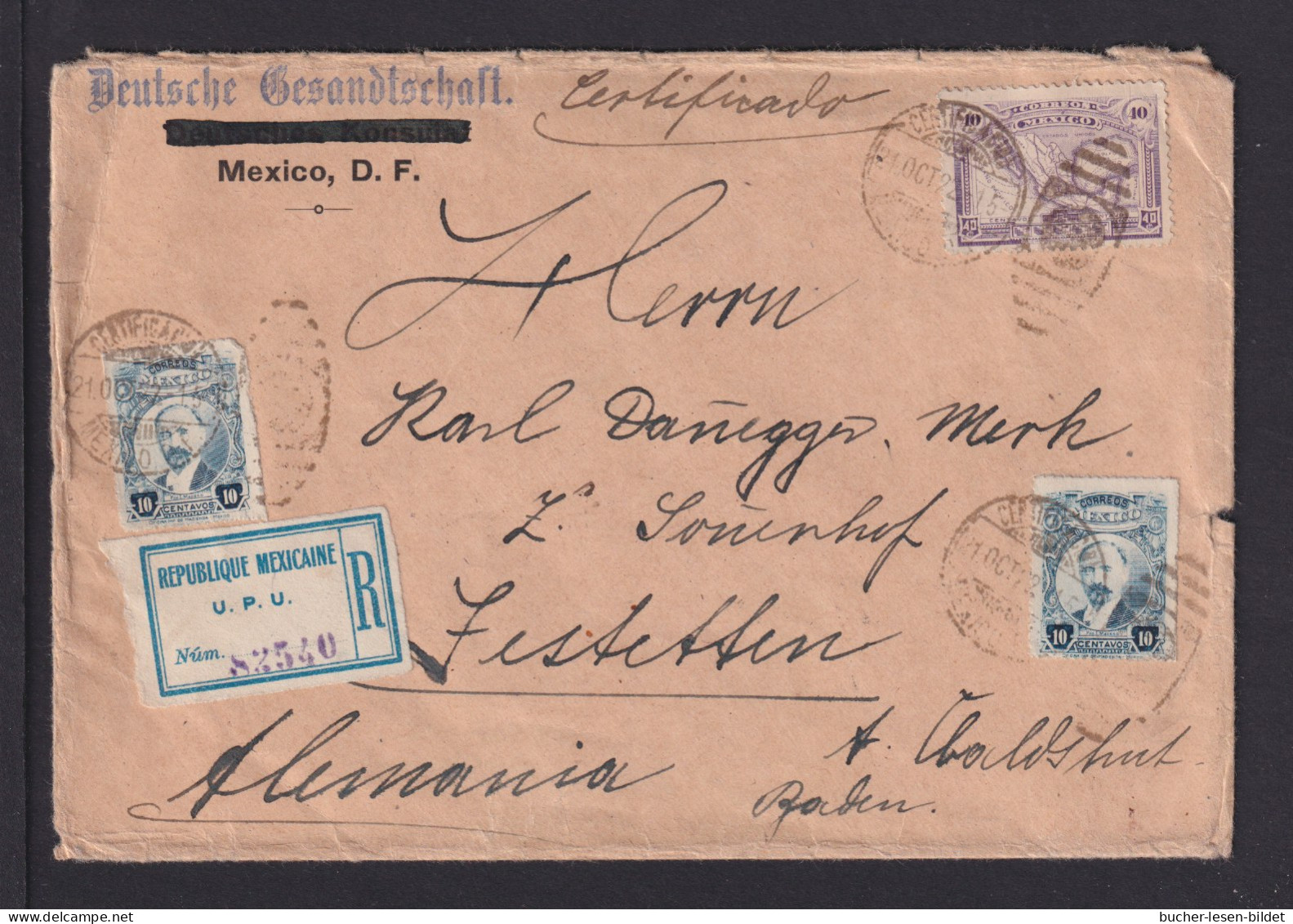 1922 - Mischfrankatur Auf Einschreibbrief Ab Mexico Nach Deutschland - México