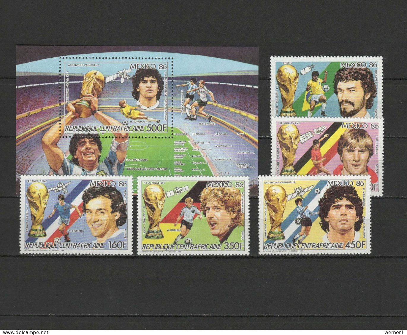 Central Africa 1986 Football Soccer World Cup, Space Set Of 5 + S/s MNH - 1986 – México