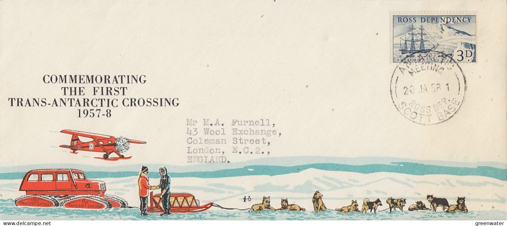Ross Dependency Commemorating  1st Trans-Antarctic Crossing  2 Signatures  Ca Scott Base 20 JA 1958 (RO178) - Brieven En Documenten