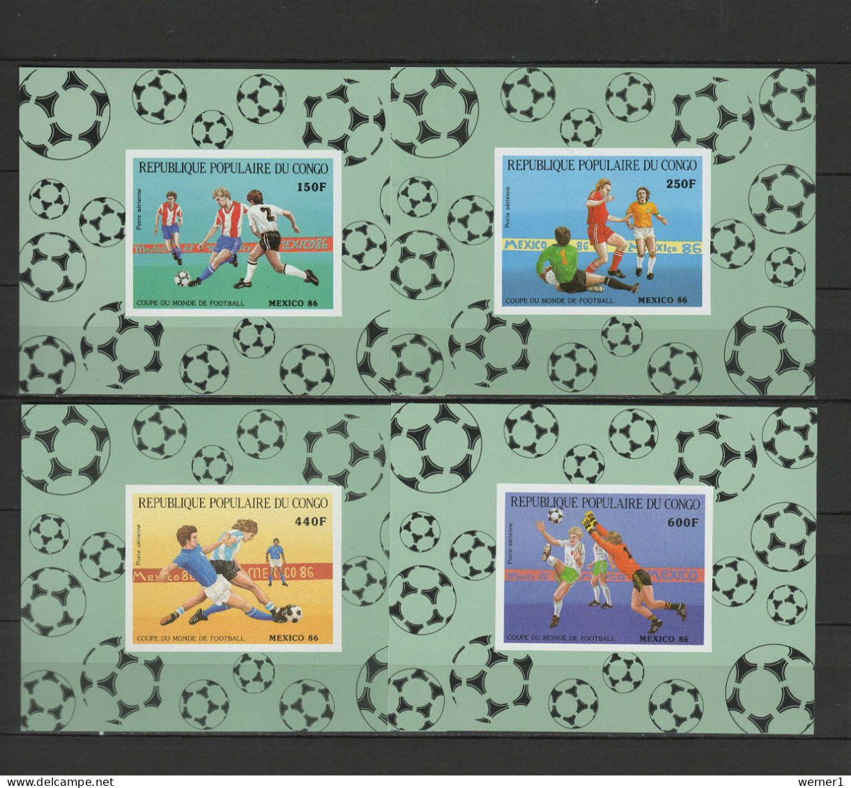 Congo 1986 Football Soccer World Cup Set Of 4 S/s Imperf. MNH -scarce- - 1986 – México