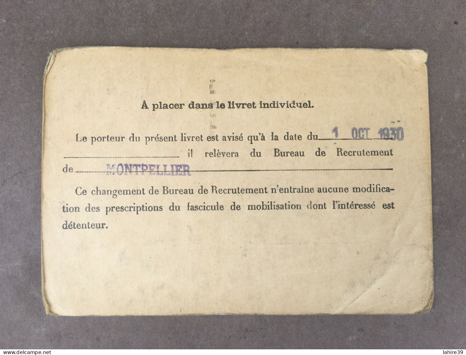Ancienne Carte-avis / Avis De Recrutement / Béziers / 1930 - Ohne Zuordnung