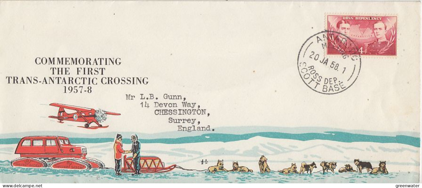 Ross Dependency Commemorating  1st Trans-Antarctic Crossing  2 Signatures  Ca Scott Base 20 JA 1958 (RO179) - Storia Postale