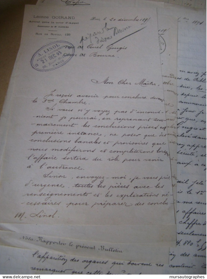 LOUIS BOURNE DOSSIER Autographe Signé 1896 REVUE ENCYCLOPEDIQUE "LE TRAVAIL" COMPTES DENTU - Writers