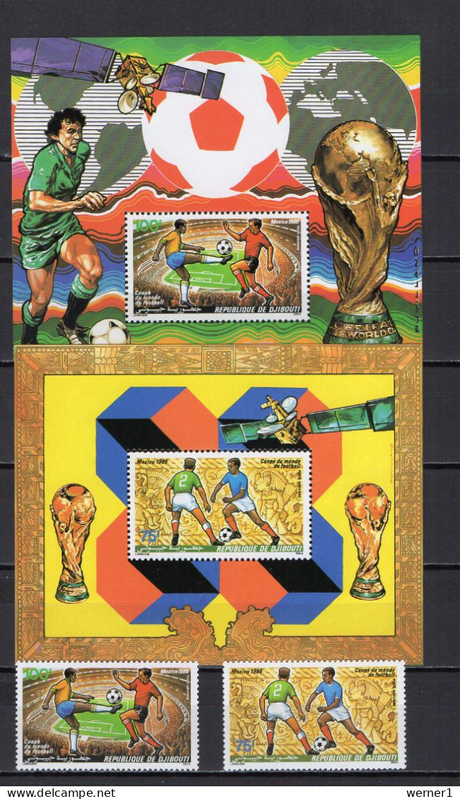 Djibouti 1986 Football Soccer World Cup, Space Set Of 2 + 2 S/s MNH - 1986 – Mexico