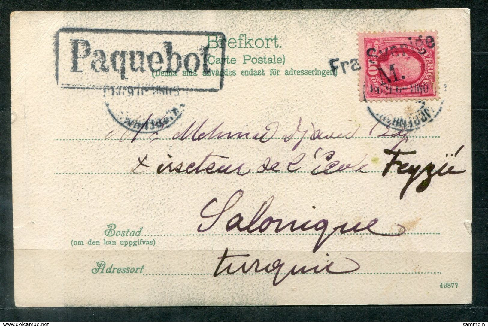 SCHWEDEN - Schiffspost, Navire, Paquebot, Ship Letter, Stempel "Fra Sverige M." + PAQUEBOT Nach Salonique - Brieven En Documenten