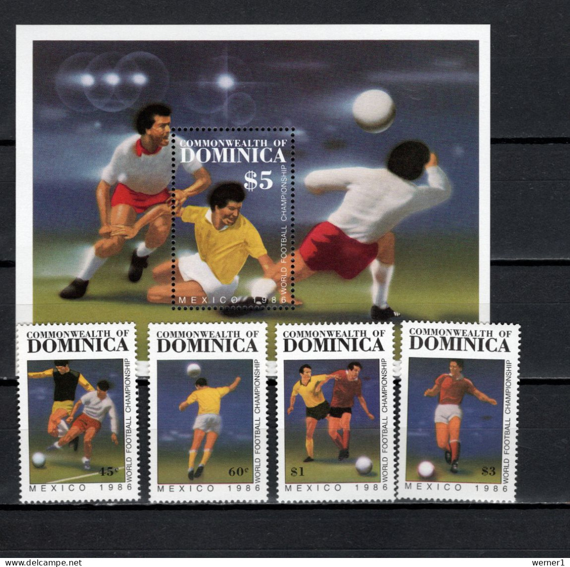 Dominica 1986 Football Soccer World Cup Set Of 4 + S/s MNH - 1986 – Mexique