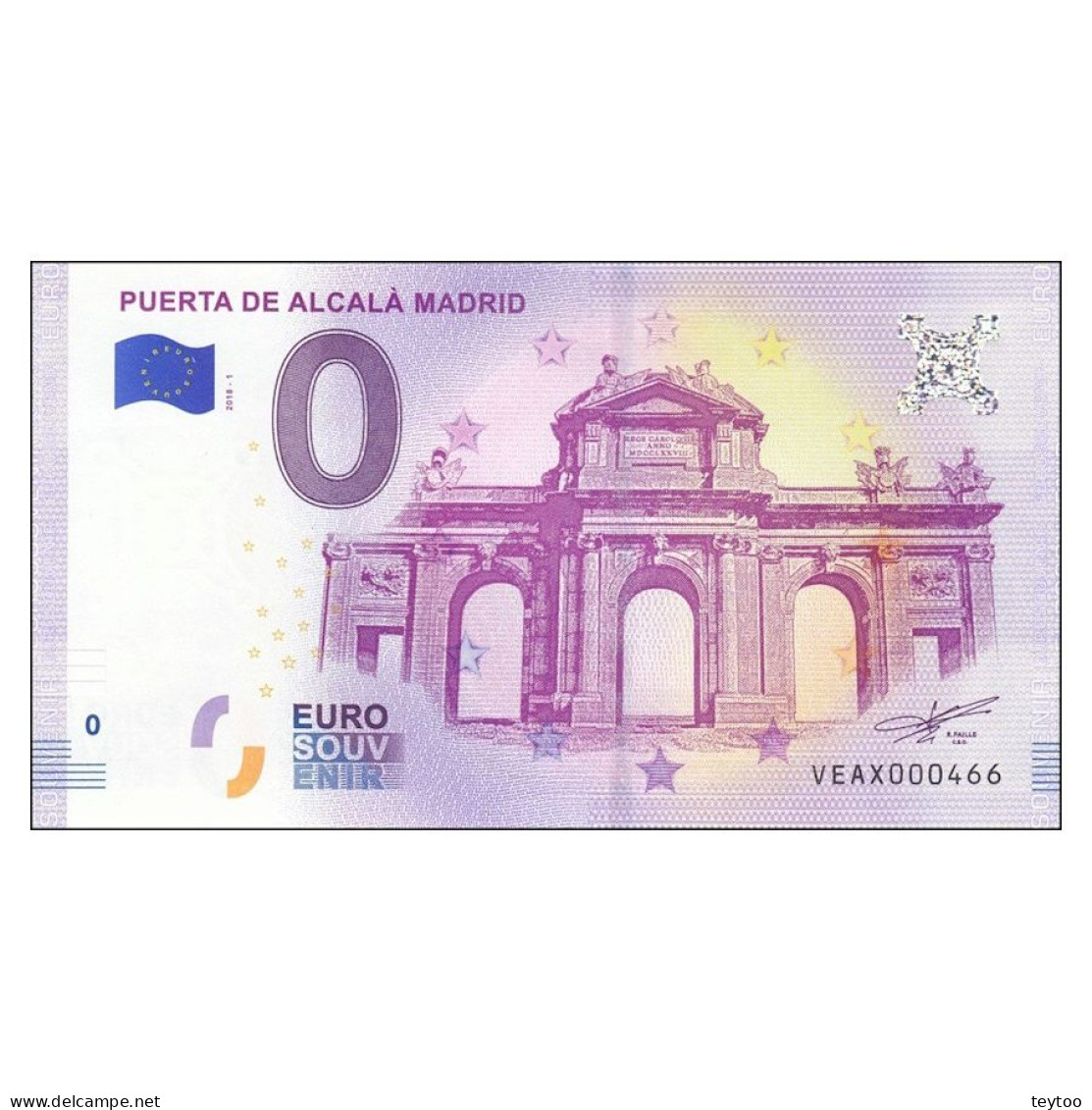 C2642# 0 Euros. España. Madrid. Puerta De Alcalá (SC) 2018-1 - [ 8] Specimen