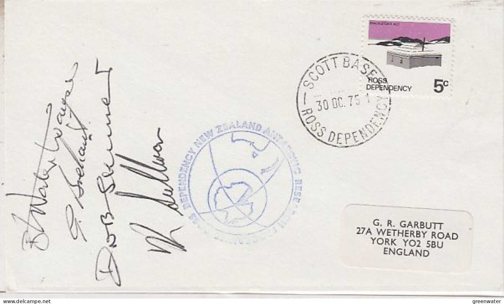Ross Dependency NZ Antarctic Research 4 Signatures Cover + Note Ca Scott Base 30 OCT 1975 (RO180) - Lettres & Documents