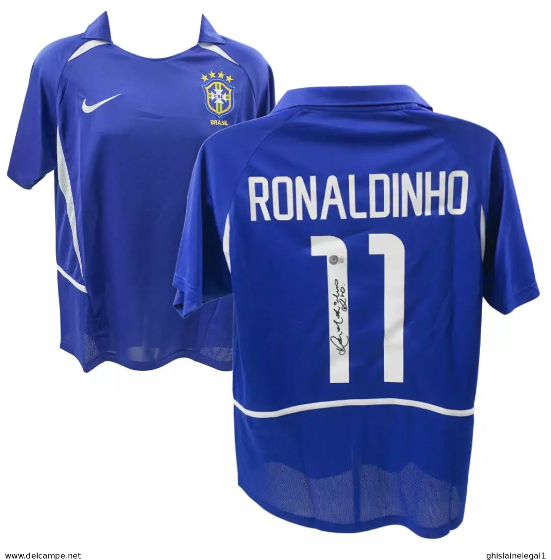Maillot Extérieur Du Brésil 2002 Porté Et Signé Par Ronaldo De Assis Moreira (Ronaldinho) - Autographes