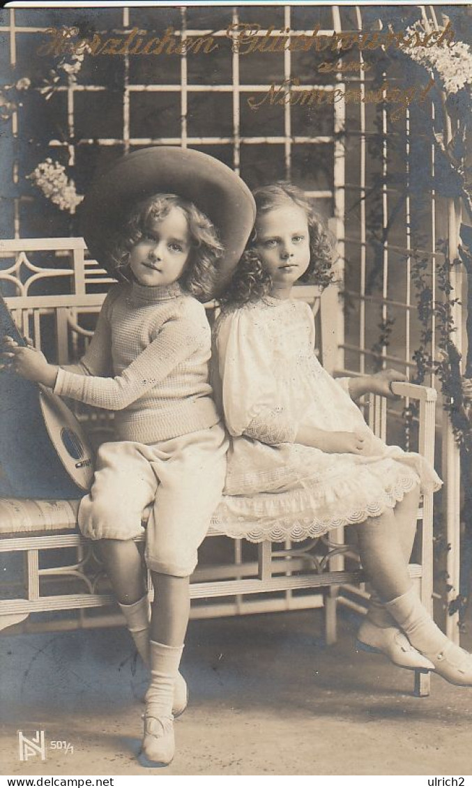 AK 2 Kinder Auf Parkbank - Riesenbeck 1910 (69133) - Gruppen Von Kindern Und Familien