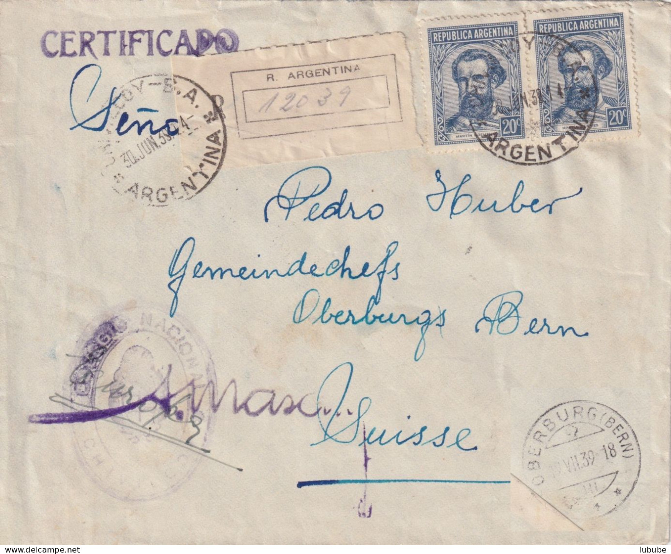 R Brief  Chivilcoy BA - Oberburg        1939 - Cartas & Documentos