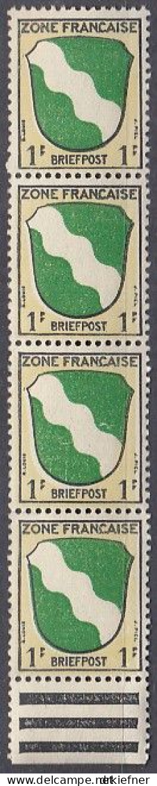 AllBes. Franz.Zone AllgemAusg. 1 II, 4erStreifen, Postfrisch **, Wappen, 1945 - Emissioni Generali