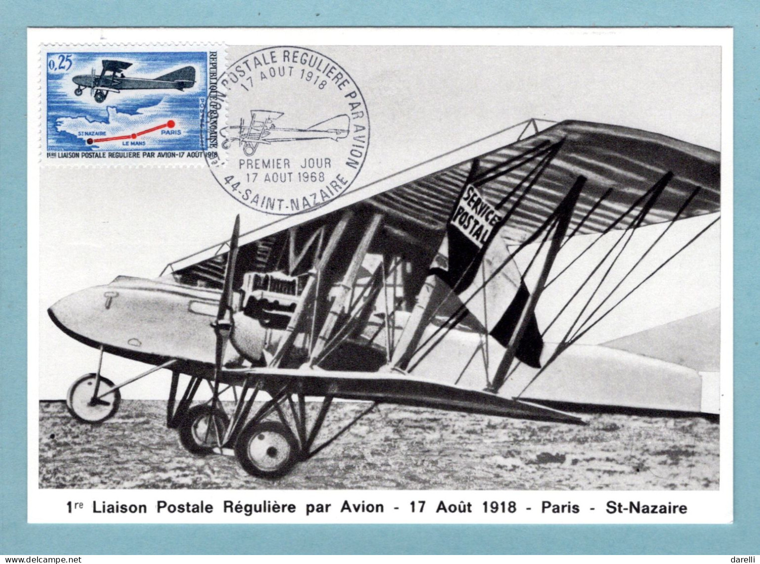 Carte Maximum 1968 - 1ère Liaison Postale Régulière Par Avion - YT 1565 - 44 Saint Nazaire - 1960-1969