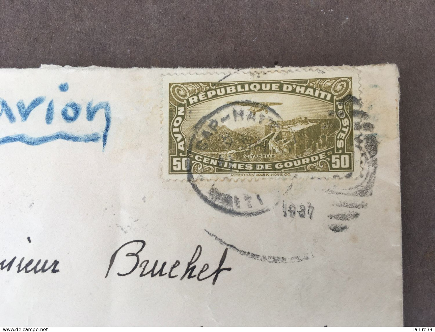 Enveloppe Timbrée / Par Avion / Cap Haïti / 1937 / Tampons Au Verso - 1900 – 1949
