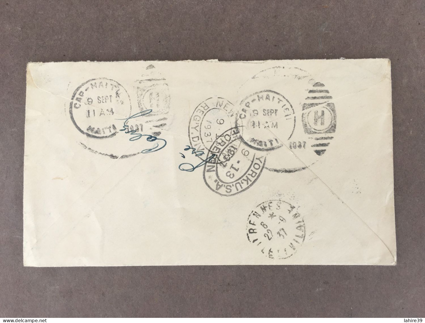 Enveloppe Timbrée / Par Avion / Cap Haïti / 1937 / Tampons Au Verso - 1900 – 1949