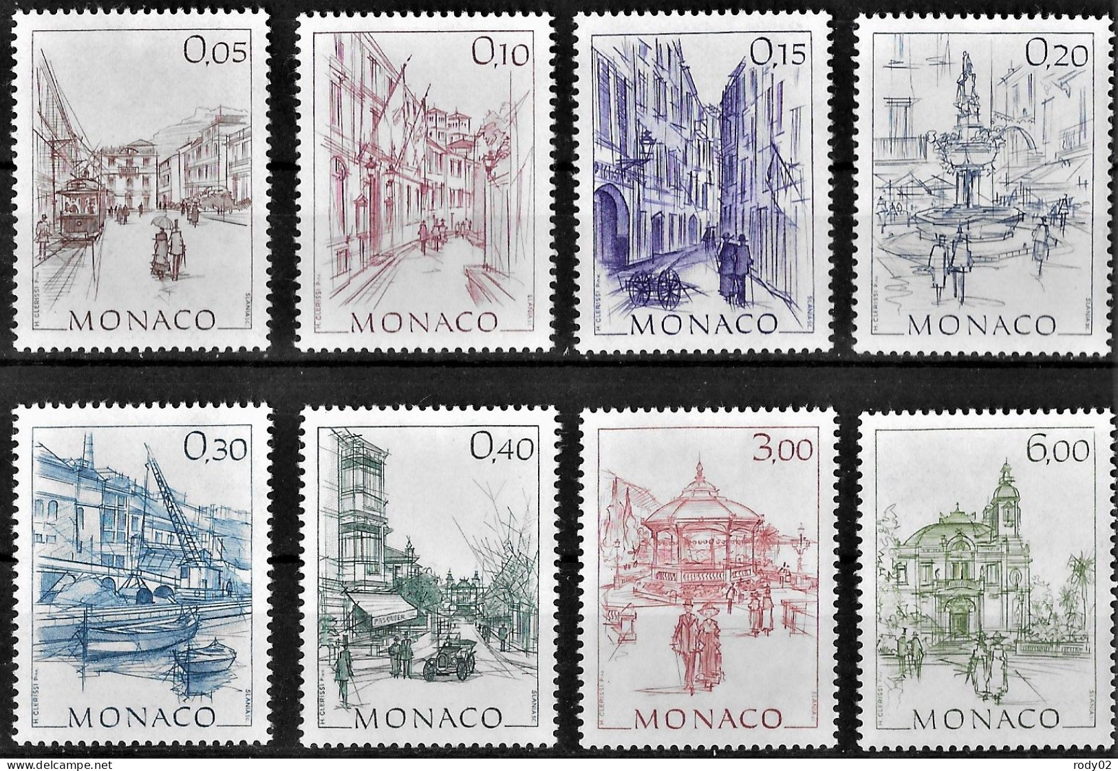 MONACO - ART - OEUVRES DU PEINTRE HUBERT CLERISSI - N° 1404 A 1411 - NEUF** MNH - Unused Stamps