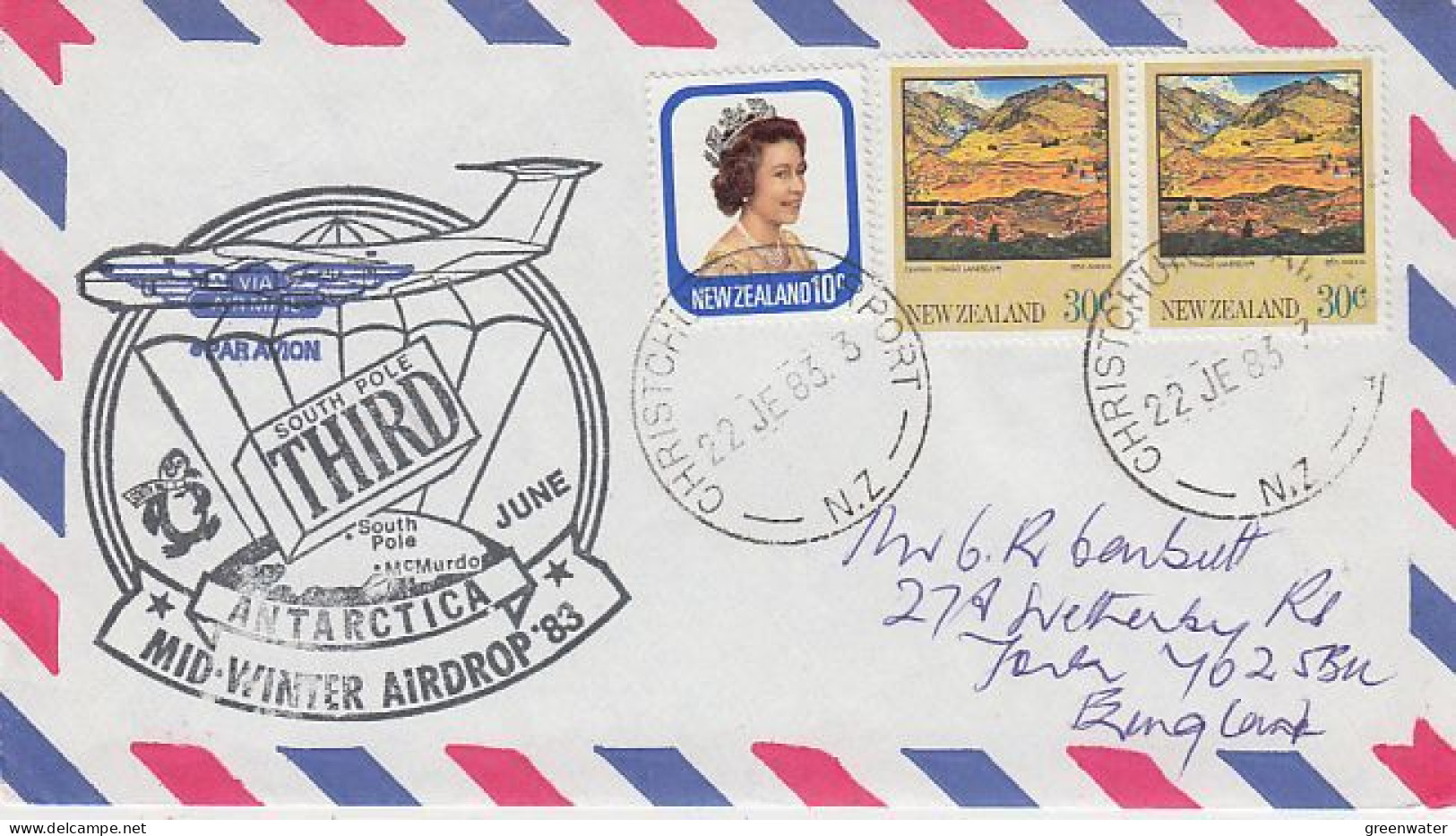 New Zealand 1983 Antarctica Mid-Winter Airdrop South Pole Ca Christchurvh 22 JE 1983 (RO182) - Polare Flüge